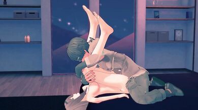 Haru's Snowy Shoulder Lift and Leg Spread in Hentai Video Filmed from the Side