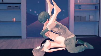 Haru's Snowy Shoulder Lift and Leg Spread in Hentai Video Filmed from the Side