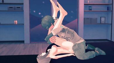 Haru's Snowy Shoulder Lift and Leg Spread in Hentai Video Filmed from the Side