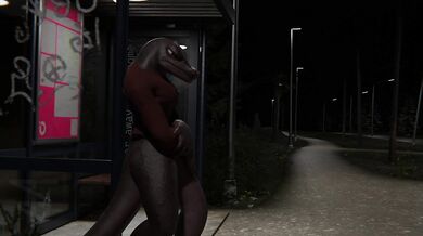 Tentacle Mal0 and Anthro Male Newt Get it On at the Bus Stop by Thymine