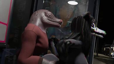 Tentacle Mal0 and Anthro Male Newt Get it On at the Bus Stop by Thymine