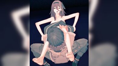 Haru's Legs Spread Wide on Ajutant's Shoulders While Snow Falls from Above