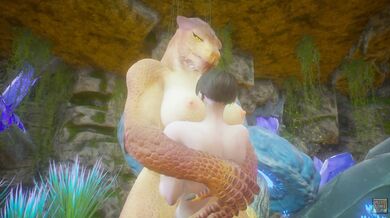 'Young Man Makes Love to Huge Scaled Maiden in the Woodlands'
