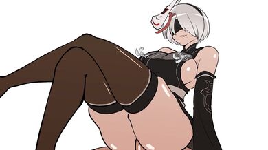 Sexy Cyborg Nymphomaniac 2B Goes Wild in a Japanese Kimono