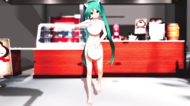 Miku's Luscious Ass Wiggles While She Dances Nude on a Tray Table!