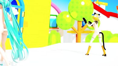 Horny Miku and Rin Have Catplay With Each Other