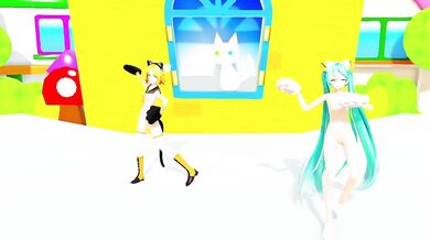 Horny Miku and Rin Have Catplay With Each Other