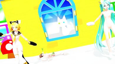 Horny Miku and Rin Have Catplay With Each Other