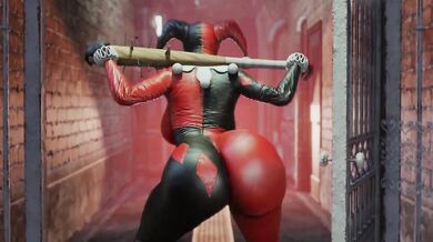 Batmans assistant, Harley Quinn, strips down and shakes her booty in a sexy twerk dance