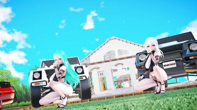 Miku and Haku dance on a chocolate cream pool stage in stunning 1080p HD at 60 frames per second