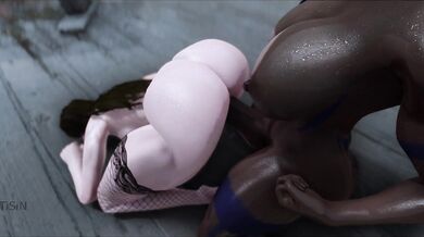 Chunky Brunette with Leggings gets BBC from a Black Futanari