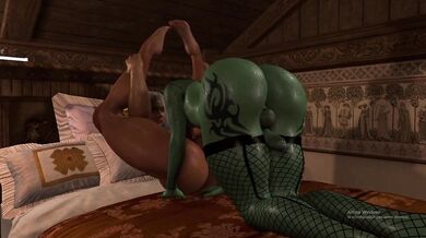 A hot elven warrior takes on a towering orcish beast in a steamy, rough and tumble interspecies romp