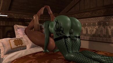 A hot elven warrior takes on a towering orcish beast in a steamy, rough and tumble interspecies romp