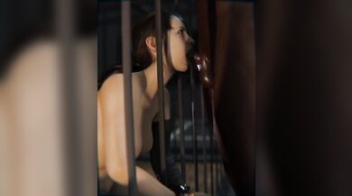 Busty beauty gets hardcore blowjob behind bars by rough inmate.
