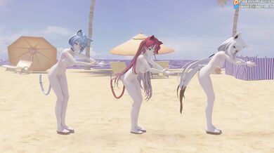 Yukihana's Lamia-like Shirakami, Fubuki and Houshou in a Marine Orgy with Virtual YouTuber Catallena (60FPS)