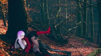 Young woman lost in the dark forest, being chased by a horny demon who wants to have her way with him