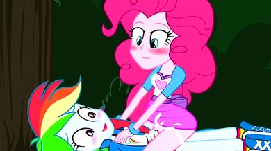 Equestria Girls Giving Head to the Main Character in 'Rainbowpie'