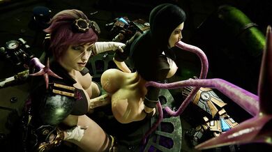 Cum-hungry Futanari and Shemale Fucked from Behind by Hairy Tentacles while on All Fours