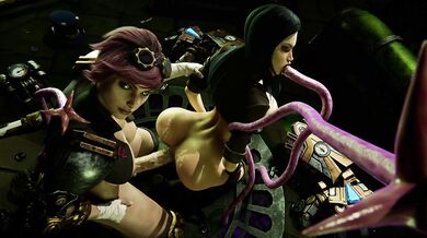 Cum-hungry Futanari and Shemale Fucked from Behind by Hairy Tentacles while on All Fours