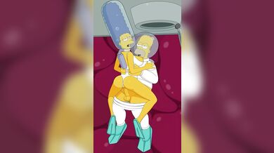 Marge's Huge Tits Bang Homer's Cock While He Nuts All Over Her Face