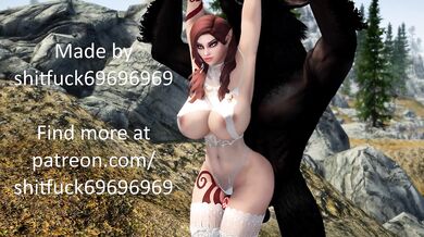 Horny werewolf cock fucks Sapherea in a steamy Skyrim threesome