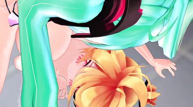 Miku and Neko take a steamy shower together, their bodies gleaming with water droplets as they caress each other sensually