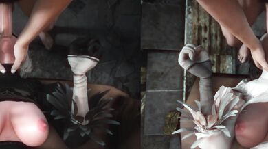 [Lesdias] Double the Pleasure with a 2B/2P Throat F*ck, Split-Screen Style