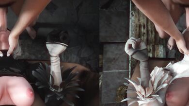 [Lesdias] Double the Pleasure with a 2B/2P Throat F*ck, Split-Screen Style