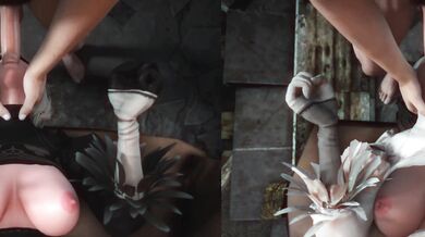 [Lesdias] Double the Pleasure with a 2B/2P Throat F*ck, Split-Screen Style