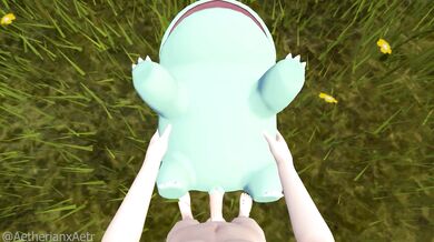 A sexy Pokemon trainer seduces her faithful Bulbasaur, using a cocksleeve and Aetix SF M to tease him until he cant take it anymore