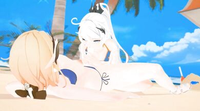 Horny futa fuck fest at the beach with hot twinks Elysia and Kiana in 'Honkai Impact' hentai!