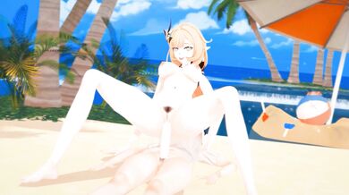 Horny futa fuck fest at the beach with hot twinks Elysia and Kiana in 'Honkai Impact' hentai!