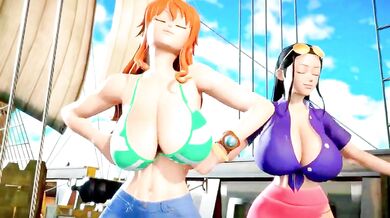Big Titty Sluts Bounce and Suck in 'One Piece Girls Boobjob with the Intro'