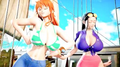 Big Titty Sluts Bounce and Suck in 'One Piece Girls Boobjob with the Intro'