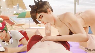 Watch how Tracer spends her beach day with her sexy curves and tight ass bouncing in the sun as she poses for some naughty pics