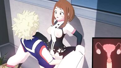 Massive Cock Fucks Nerdy Schoolgirl in the Ass: Uraraka Ochaco x Bakugou Katsuki