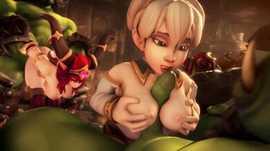 A hot elf maiden named Chromie is getting pleasured with a titjob by her seductive friend, Ambrosine