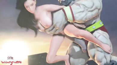 Russian Bear Zangief Bones Hot Chick Laura Matsuda in Raw Doggy Style Action!