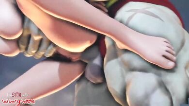 Russian Bear Zangief Bones Hot Chick Laura Matsuda in Raw Doggy Style Action!