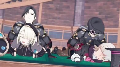 A big-chested blonde and a busty brunette join forces to please their dominant partner in this sexy mob scene!