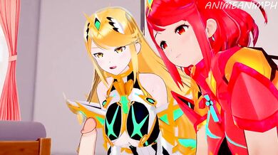 Rebecca and Alice engage in a passionate lesbian encounter while dressed as futuristic warriors