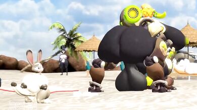Busty Cop Judy Hopps Gets Her Cock Sucked by Big-Titted Orisa at the Beach