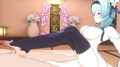 Eula Gets a Footjob in her Pantyhose while Playing Genshin Impact