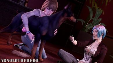 Watch Max and Chloe have sex with a dog while Arnold the hero watches in disbelief!