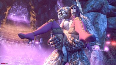 Mileena, the sexy monster, takes it in the ass from a demonic beast!