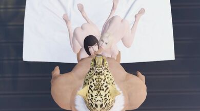 Nina and Anna on their knees pleasuring each other with a blowjob in Tekken, high quality