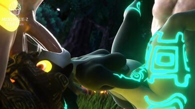 This is a hardcore porn scene where two men penetrate Midna at the same time, while she dances to merengue music