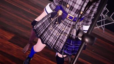 The innocent-looking Suisei Hoshimachi in her AXXXL35 bra and panties is about to experience a wild night of passion with three horny men