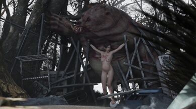 Mutant Bear Busts Anna Miller's Belly with his Swollen Sack of Seed!