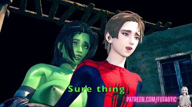 Spider-Man's creampie after a hardcore fight with Futanari She-Hulk